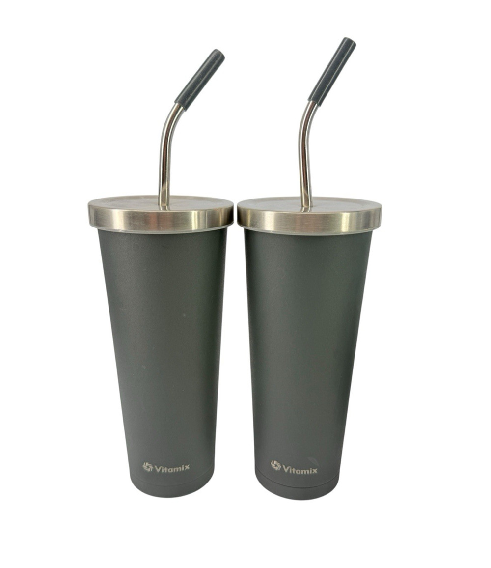 Lot of 2 Vitamix Tumblers Double Wall Insulated Stainless Steel 24 oz w/ Straws